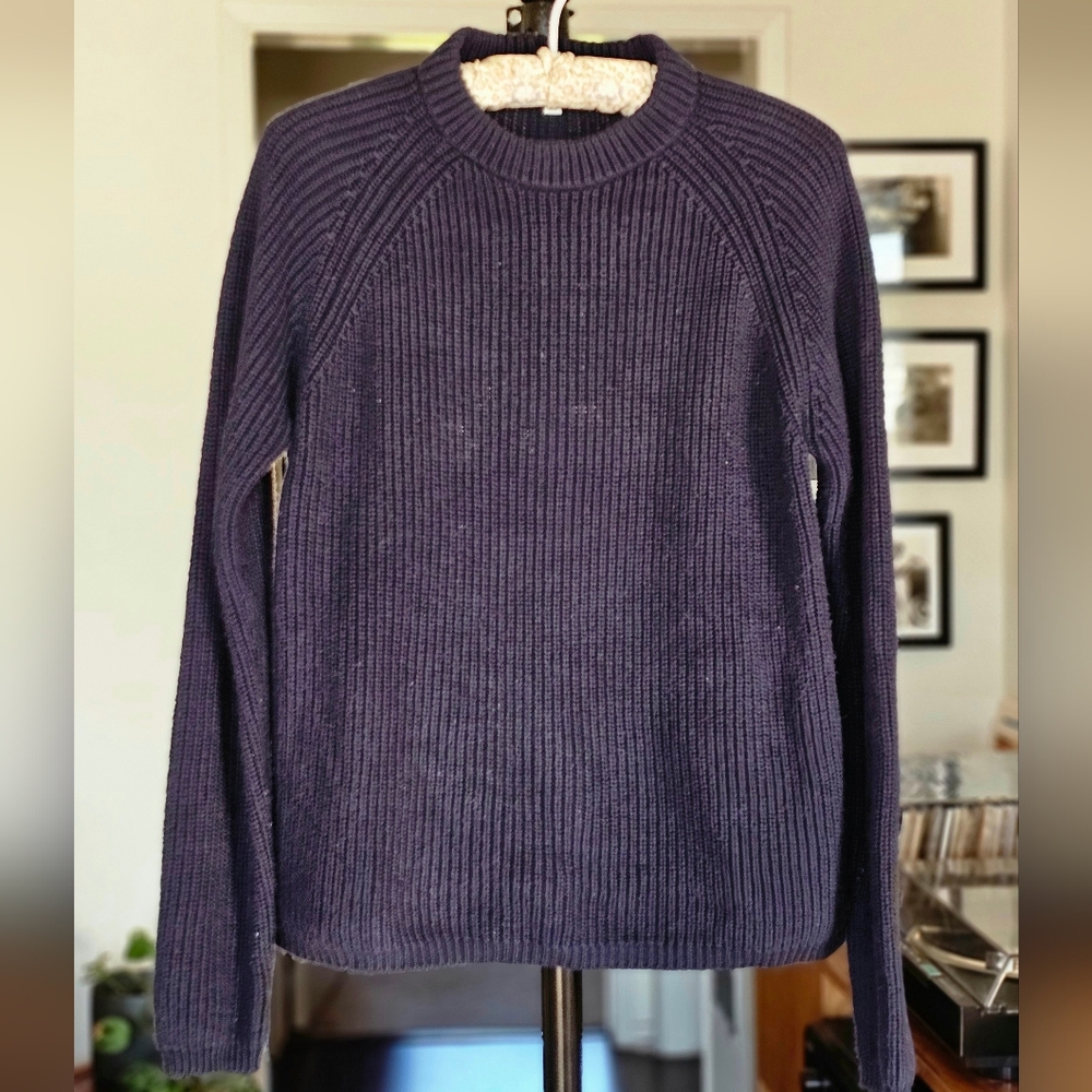 Pura Cashmere Cotton Fisherman Crew Sweater Navy